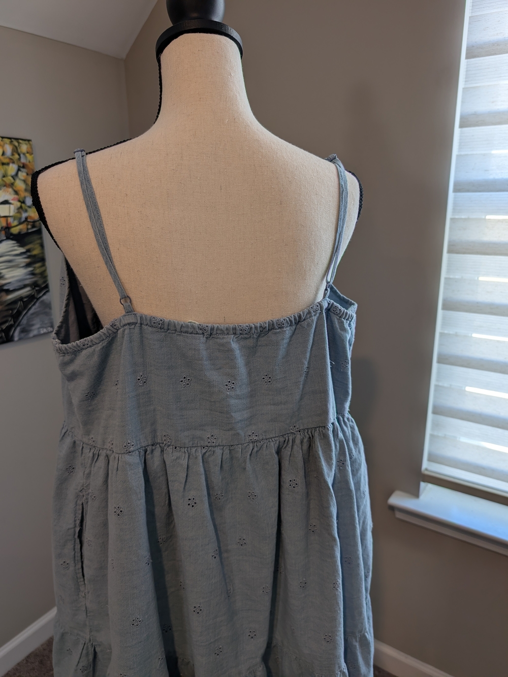 Levi's Light Blue Eyelet Spaghetti Strap Tiered Mini Dress - Picture 4 of 7